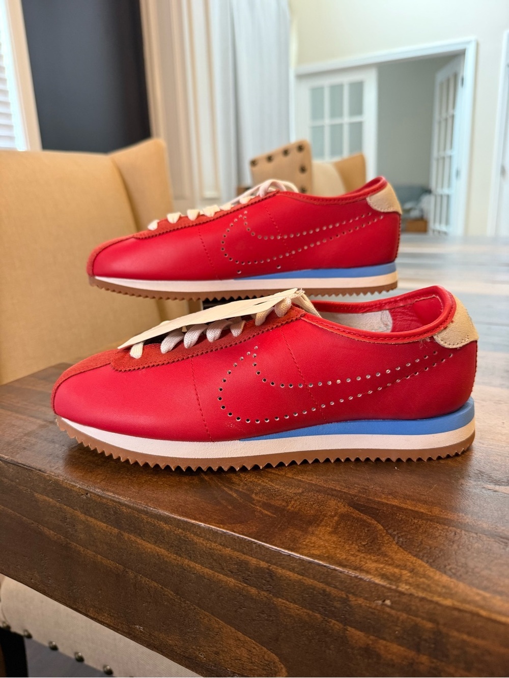 Nike Cortez Women Low Top Leather Sneaker Red/White/Blue HQ1841-600, 7.5W